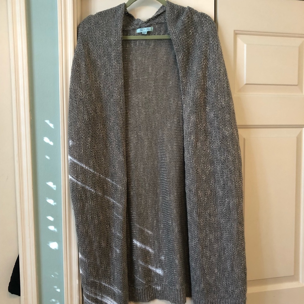 Long Gray Short Sleeve Cardigan
